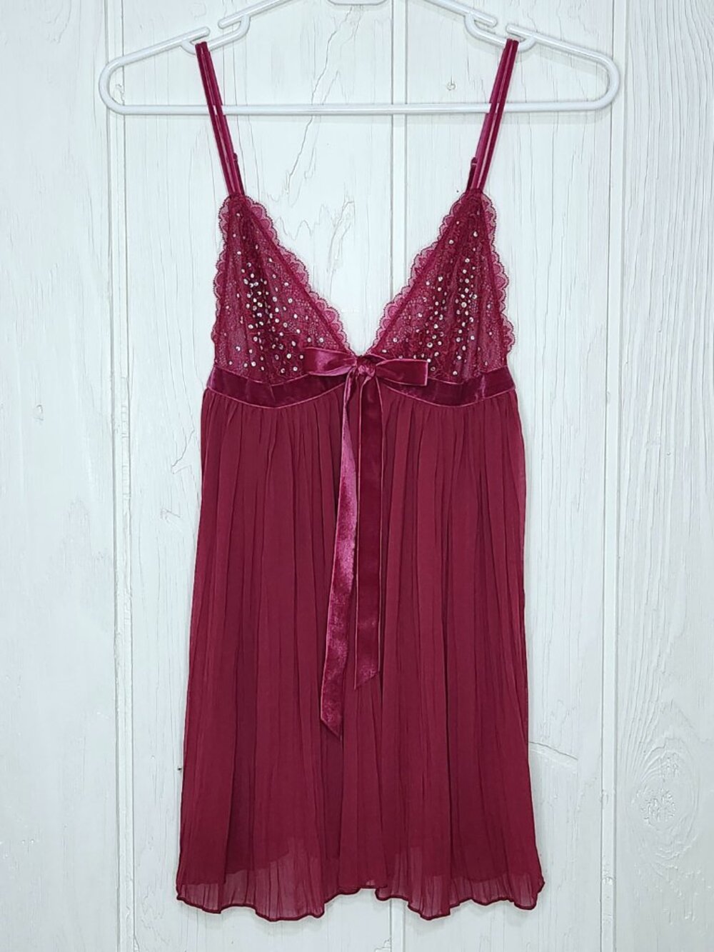 Victoria's Secret Size S Babydoll Lace Rhinestone Velvet Bow Slip Dress Nightie
